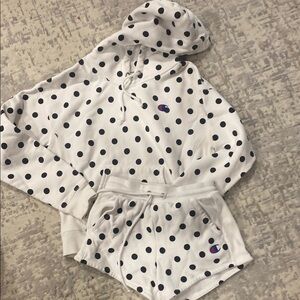 Champion White Hoodie with Black Polka Dots